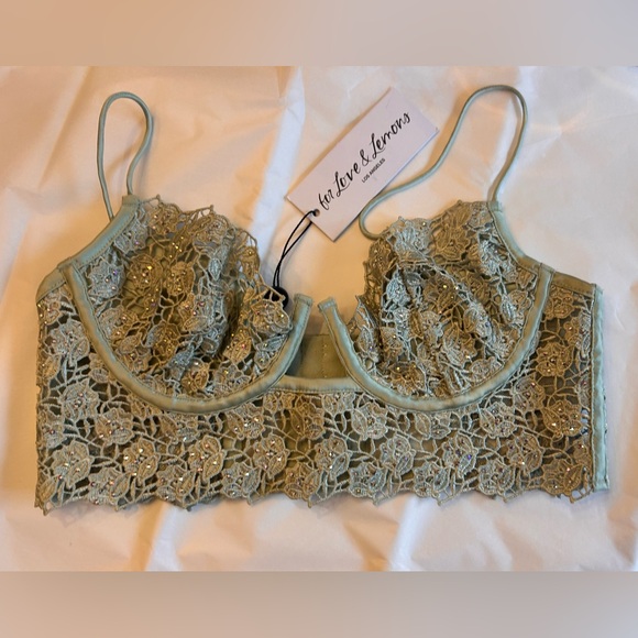 For Love And Lemons Other - For Love & Lemons Sage Green Lace Underwire Bralette with Sparkle